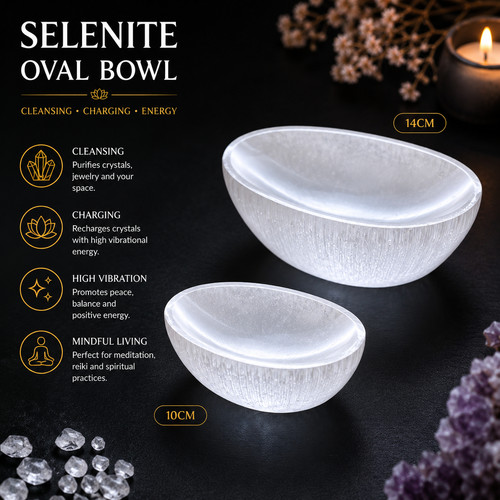 Selenite oval charging bowl - selenite,