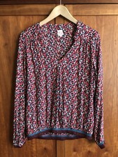 Miss Captain Blouse/Top Size 40 12 Red/Blue Mini Camo Print Stretch Hem/Cuffs