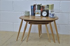 Ercol pebble nest of tables blonde coffee table blue lable elm & beech vintage