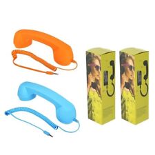 2 Pack 3.5mm Retro Telephone Handset Mobile Plug-in Mic Speaker Blue&Orange Fun!