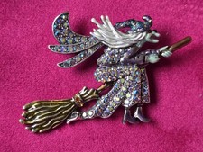 Vtg Kirk Folly Brooch Witch Season Crystals Rhinestone Jewellery Collectable.   