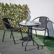 Outdoor Wicker Bistro Chairs And Glass Round Table Garden Deck Patio Dining Set