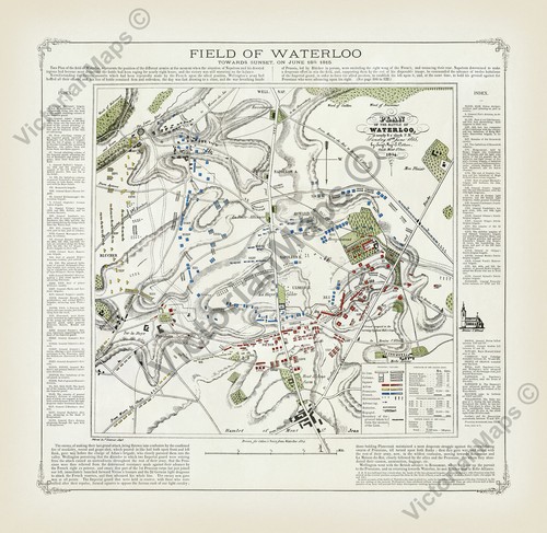 Antique map waterloo battle - map,