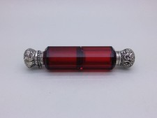 Victorian 1891 Sterling Silver Ruby Glass Double Scent Bottle Hallmarked London