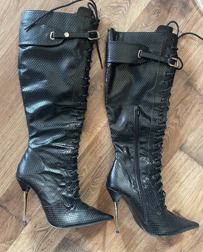 Black leather knee - black, high