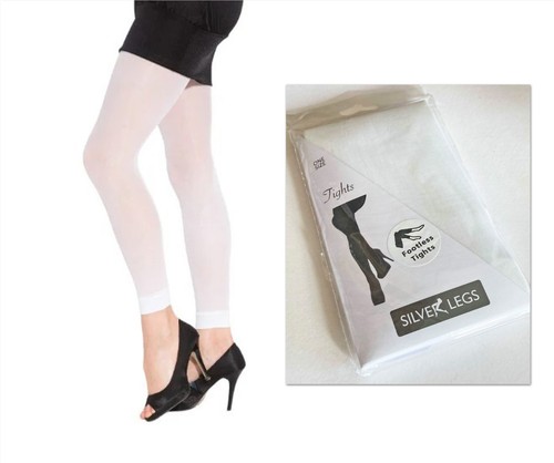 White footless tights - white,