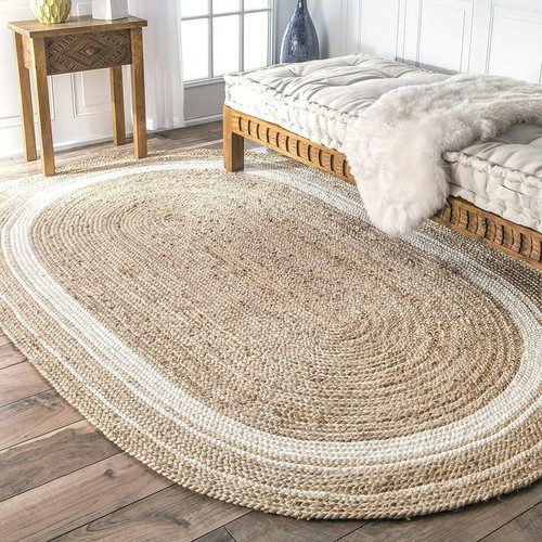 Rug oval natural jute carpet - natural,