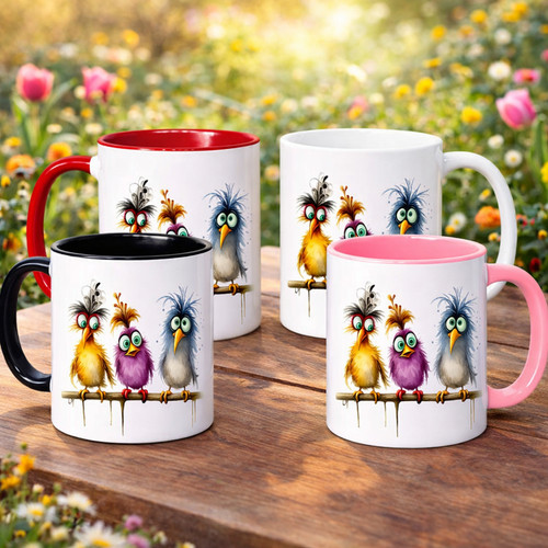 Cute cartoon birds mug - mug, ceramic