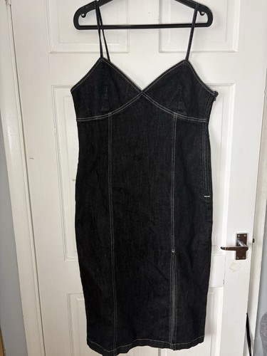 Topshop black denim midi dress - black,
