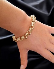 Womens XL Huge 12mm Chunky Patterned Belcher Bracelet 8" Ladies Gold Belcher