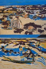 A double view of beach at