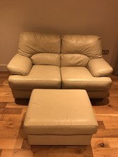Great Quality Cream Leather Sofa and Footstool Fenwick