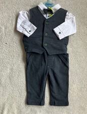 Ted Baker Baby Boy Blue Waistcoat Trouser Top 4pc Suit Wedding Outfit Tie 3-6 M