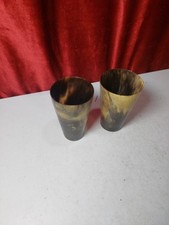 Pair Of Vintage Horn Drinking Cups Vessels 