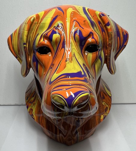 Acrylic painted dog bust - acrylic,