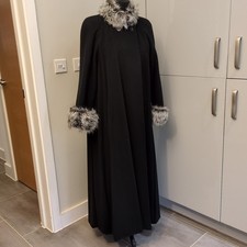 Wallis Size 12 Long Black Coat With Fur Trim 10% Cashmere 70% Wool Blend