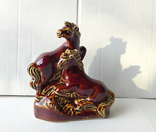 VINTAGE BROWN GLAZE HORSE ORNAMENT of 2 Horses Together