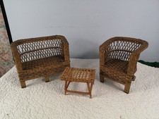 Vintage Dolls  Wicker Settee And Chair And Coffee Table