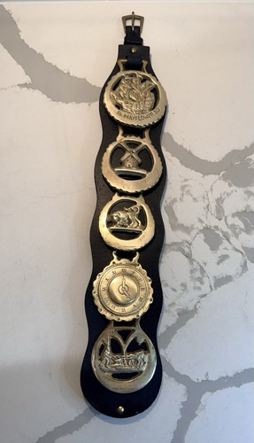 Vtg horse brass leather - vtg, strap
