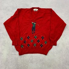 Vintage Pringle Sports Knitted Jumper argyle and embroidered golf golfing Men's