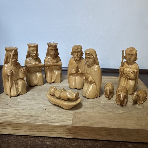 Olive wood nativity set - olive,