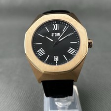 Storm Cobain Mens Watch Gold SSteel Black Dial Leather New Battery Date RARE VGC