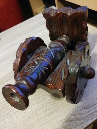 Old carved wooden cannon - carved,