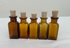 5pcs Small LHL Amber Glass Bottle Medicine Bottle Chemist Jar with Cork Lid