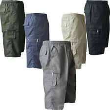 Mens 3/4 Three Quarter Shorts Elasticated Lightweight Waist Cargo Combat Pants