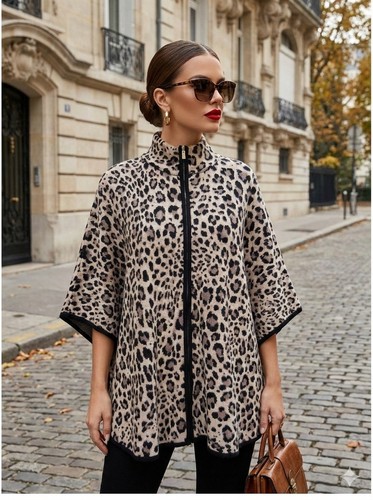 Leopard poncho cape sweater - poncho,