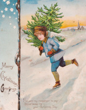 Edwardian Raphael Tuck Christmas Postcard Cherub Ice Skating Tree Posted 1904