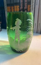 Mary Gregory Green Glass  Vase