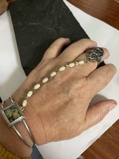 Vtg Slave Bangle With Marcasite MOP And Abalone Ring Size Q