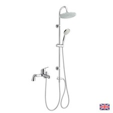 Twin Head 3 Way Shower Rigid Riser Rail Kit Chrome Round Bath Mixer Tap Set UK