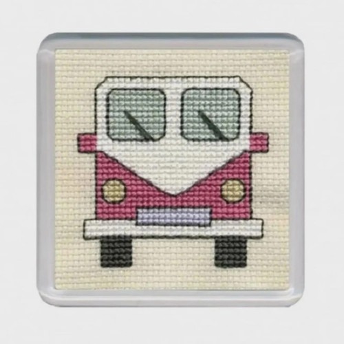 Pink campervan coaster - pink, cross