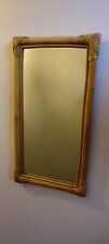 Vintage Mid century Bamboo Wicker Cane Oblong Rectangle Mirror Boho Tik