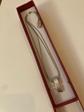 Fossil Silver 925 Double 16in Chain Necklace, 1in Drop Geometric Pendant  12.2g