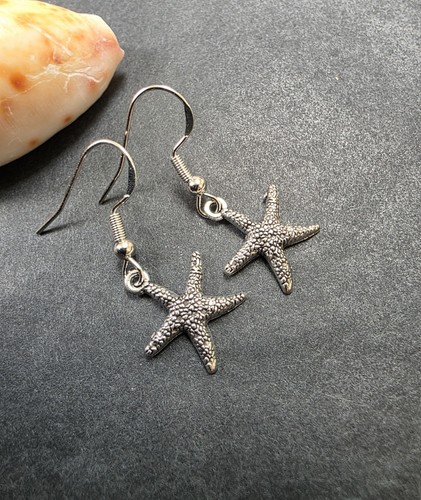 Starfish earrings 1cm - 1cm, silver