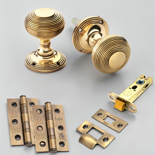 Aged brass beehive door knobs - brass,
