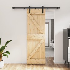 Sliding door 70x210 cm Solid Pine Wood with Black Powder-Coated Steel Kit Set UK