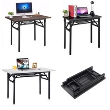 Rectangle Wooden Folding Table Metal Legs Computer Work Office Desk Workstation