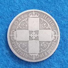 1872 Gothic Florin Coin , Sterling Silver, Die No 47 , Queen Victoria