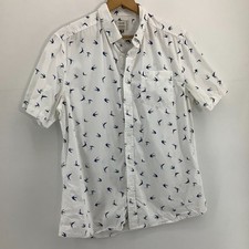 Mens George White Swallow Print Shirt Short Sleeve Casual Holiday size M