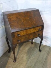 1930's WALNUT VENEERED OAK FRAMED FALL FRONT WRITING BUREAU, With 2 DRAWER's.