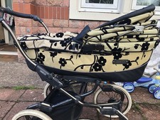Bebecar classic pram cream with black suede flowers