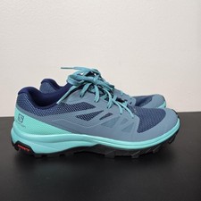 Salomon Shoes Womens Size 8.5 Blue Outline Trail Running Contagrip Hiking