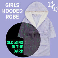 Kids Girls Glow In the Dark Robe Unicorn Fleece Hooded Dressing Gown 2-13 Years