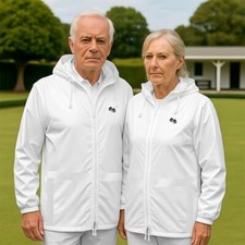 Bowls Lawn Bowling White Kagool Cagoule – Unisex Hooded Showerproof Jacket