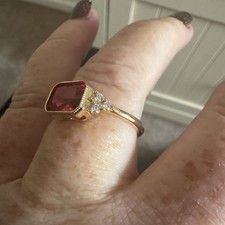 Gold Coloured Dress Ring Large With Faux Ruby Stone Brand New
