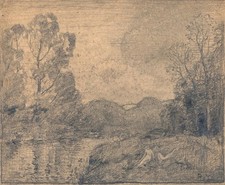 David Waterson - Graphite Drawing - Nudes On Riverbank Scotland 1900